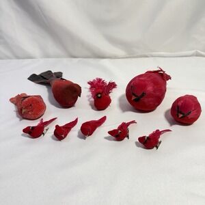 Lot Of 10 Vintage Feathered Cardinal Red Bird‎ Christmas Tree Clip Ornaments.